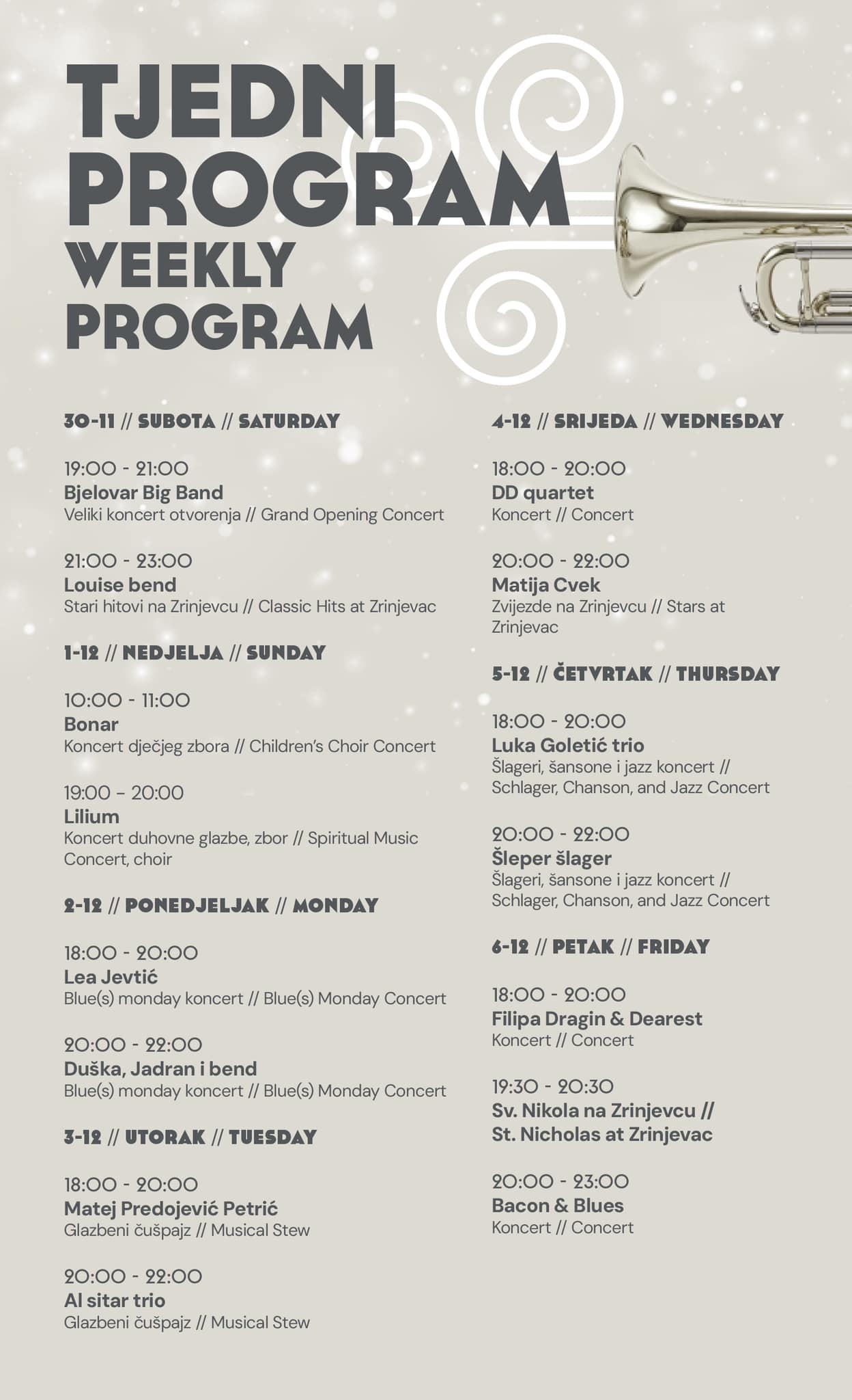 advent na zrinjevcu tjedni program